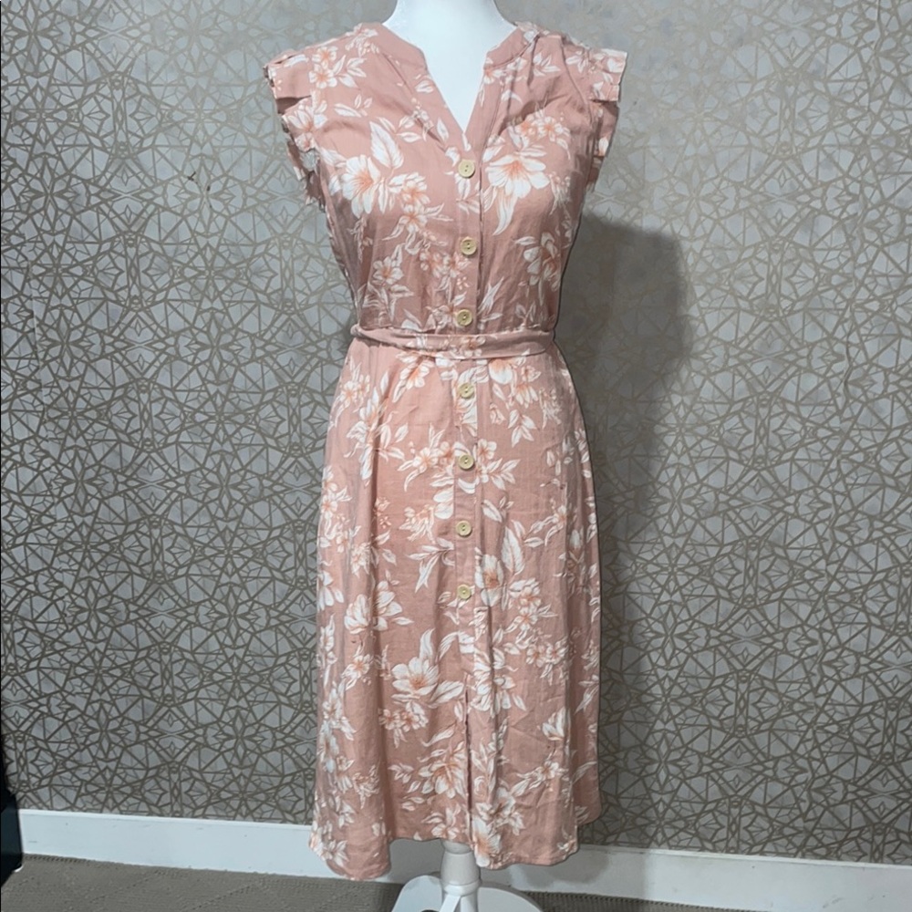 Monteau Pink Flutter Sleeve Midi Dress